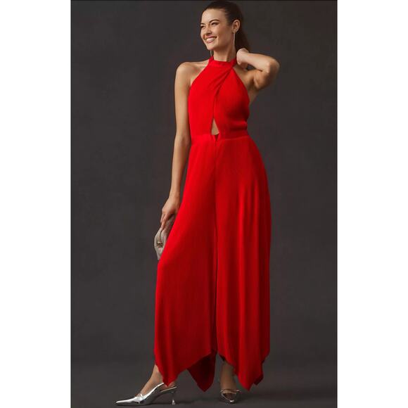 Anthropologie red pleated halter jumpsuit - Picture 1 of 9